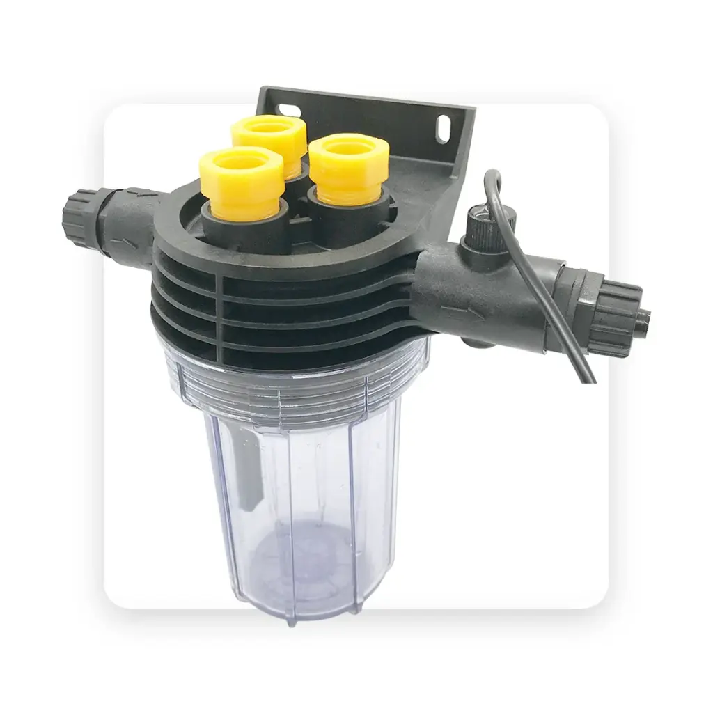 [04022001] Seko porte sonde 24 mm transparent avec raccordement 3 x 1/2" F Et flowswitch intégré